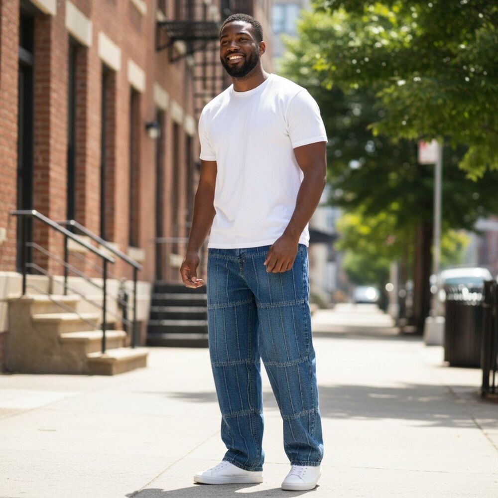Enyce CHS-2008 Pintuck Panel Jeans Men’s Blue Denim Hip Hop Baggy Size: W42 NWT